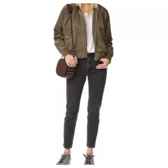 FREE PEOPLE Midnight Bomber Sateen Jacket Womens Medium Olive Green Long Sleeve - Picture 4 of 16